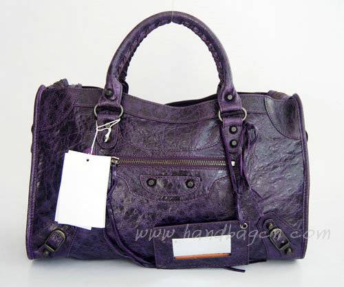 Balenciaga 084332 Purple Lambskin Motorcycle City Medium Handbag