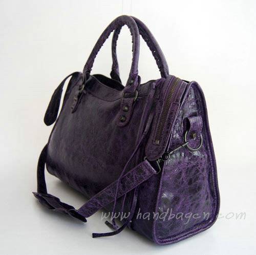 Balenciaga 084332 Purple Lambskin Motorcycle City Medium Handbag - Click Image to Close