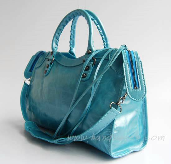 Balenciaga 084332 Pearly lustre Blue Motorcycle City Bag Medium Size