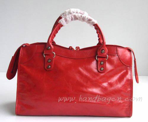 Balenciaga 084332 Pearly lustre Red Motorcycle City Bag Medium Size