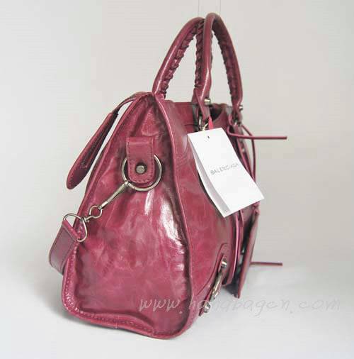 Balenciaga 084332 Purple Red Motorcycle City Bag Medium Size