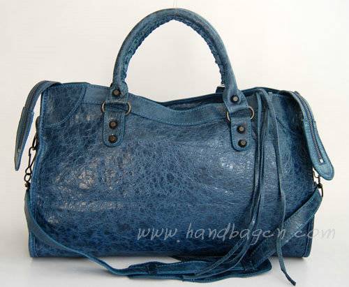 Balenciaga 084332 Royal Blue Motorcycle City Lambskin Leather Bag Medium Size