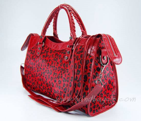 Balenciaga 084332 Red Leopard Horsehair Medium City Bag - Click Image to Close