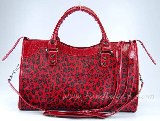 Balenciaga 084332 Red Leopard Horsehair Medium City Bag - Click Image to Close