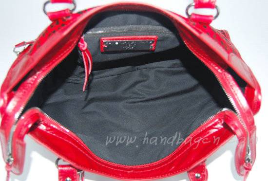 Balenciaga 084332 Red Leopard Horsehair Medium City Bag