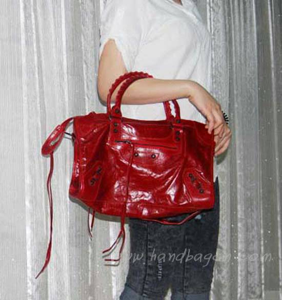 Balenciaga 084332 Red Motorcycle City Bag Medium Size