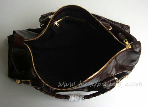 Balenciaga 084334B Dark Brown Le Dix Motorcycle Handbag XL Size - Click Image to Close