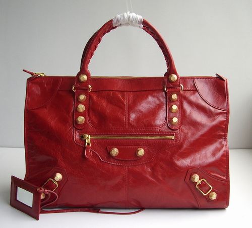 Balenciaga 084334B Red Le Dix Motorcycle Handbag XL Size