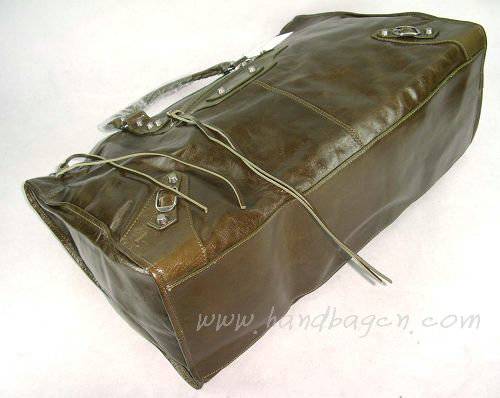 Balenciaga 084334 Army Green Le Dix Motorcycle Handbag XL Size