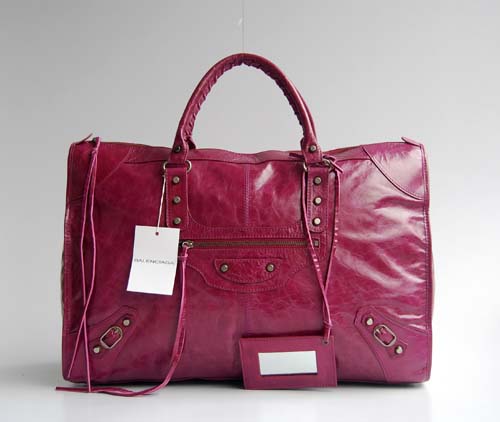 Balenciaga 084334 Purple Red Le Dix Motorcycle Handbag XL Size - Click Image to Close