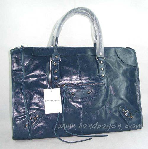 Balenciaga 084334 Royal Blue Le Dix Motorcycle Handbag XL Size