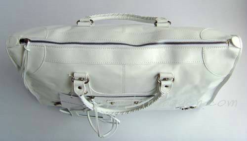 Balenciaga 084334 White Le Dix Motorcycle Handbag XL Size