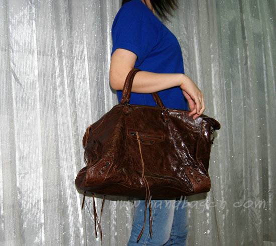 Balenciaga 084340 coffee lambskin handbag with 43CM