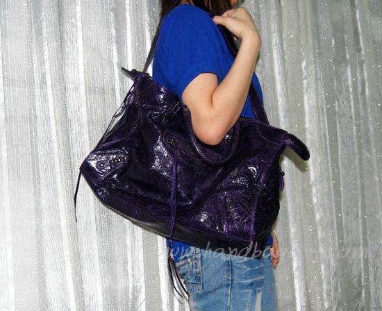 Balenciaga 084340 dark purple lambskin handbag with 43CM - Click Image to Close