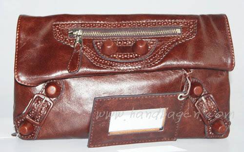 Balenciaga 084351 Light Brown Giant City Whipstitch Clutch & Leather