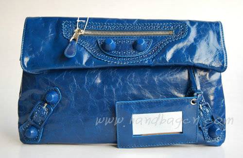 Balenciaga 084351 Medium Blue Giant City Whipstitch Clutch & Leather - Click Image to Close