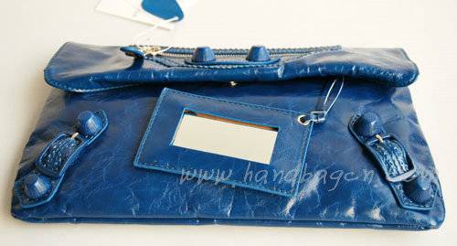 Balenciaga 084351 Medium Blue Giant City Whipstitch Clutch & Leather