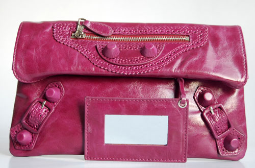 Balenciaga 084351 Purplish Red Giant City Whipstitch Clutch & Leather Handbag - Click Image to Close