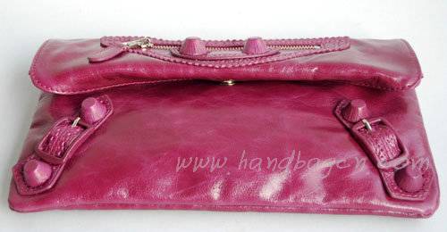 Balenciaga 084351 Purplish Red Giant City Whipstitch Clutch & Leather Handbag