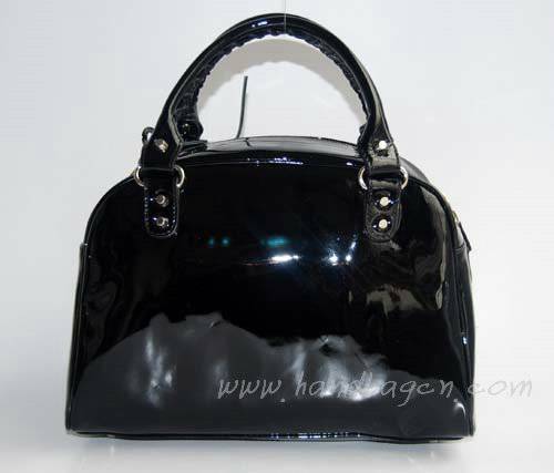 Balenciaga 084359 Black Patent Leather Bowling Bag