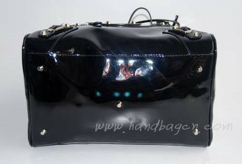 Balenciaga 084359 Black Patent Leather Bowling Bag