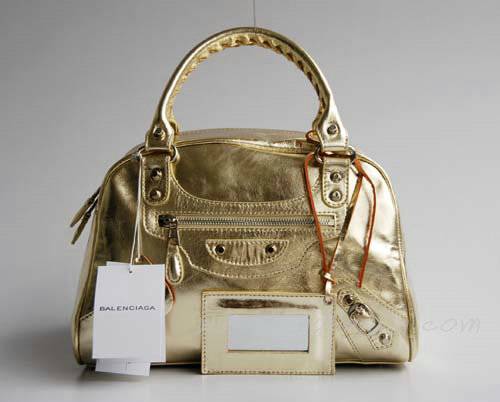 Balenciaga 084359 Gold Patent Leather Bowling Bag