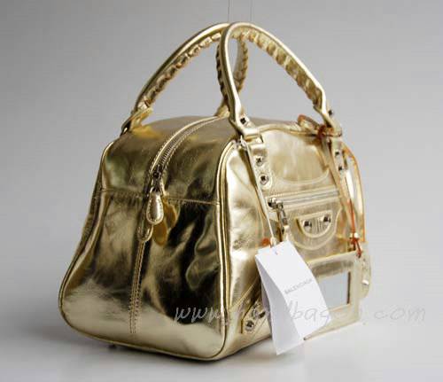 Balenciaga 084359 Gold Patent Leather Bowling Bag - Click Image to Close