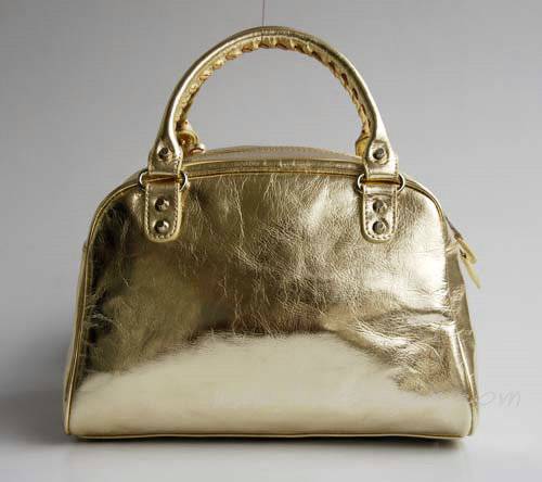 Balenciaga 084359 Gold Patent Leather Bowling Bag