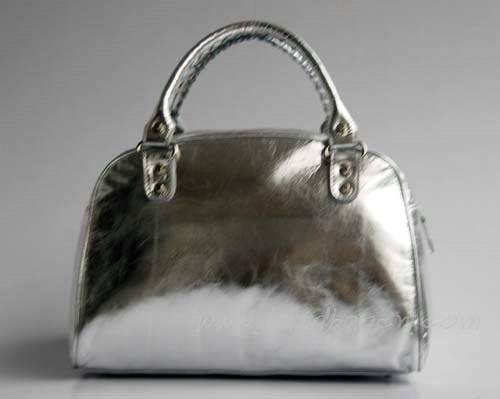Balenciaga 084359 Silver Patent Leather Bowling Bag