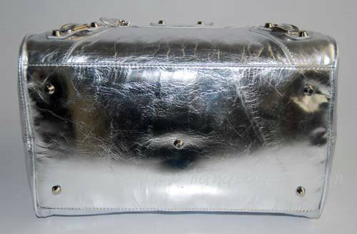 Balenciaga 084359 Silver Patent Leather Bowling Bag - Click Image to Close