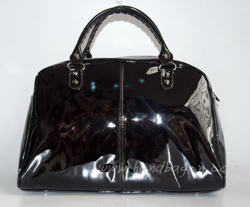 Balenciaga 084360 Coffee Patent Leather Bowling Large Bag - Click Image to Close