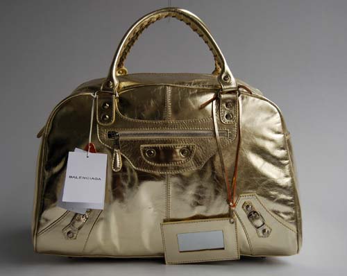Balenciaga 084360 Gold Patent Leather Bowling Large Bag