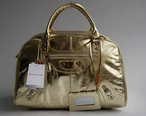 Balenciaga 084360 Gold Patent Leather Bowling Large Bag