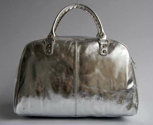 Balenciaga 084360 Silver Patent Leather Bowling Large Bag - Click Image to Close