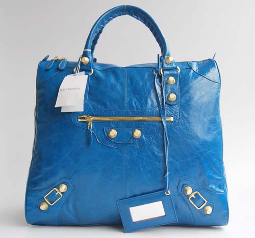 Balenciaga 084361B Blue Leather Handbag - Click Image to Close