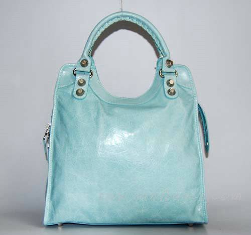 Balenciaga 084366A Light Blue New Blanket Stitch Oversized Bag