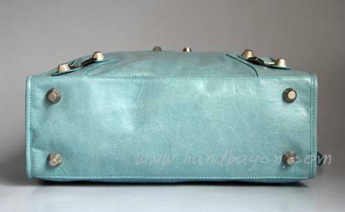 Balenciaga 084366A Light Blue New Blanket Stitch Oversized Bag