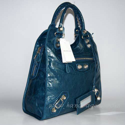 Balenciaga 084366A Royal Blue New Blanket Stitch Oversized Bag