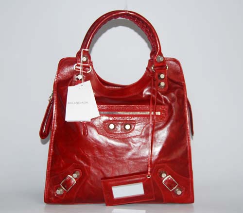 Balenciaga 084366A Red New Blanket Stitch Oversized Bag