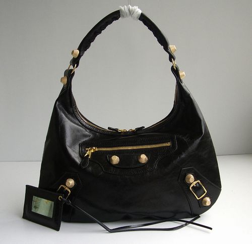 Balenciaga 084394B Black Motorcycle Fashion Leather Handbag