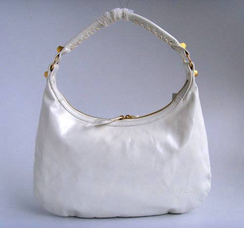 Balenciaga 084394B White Motorcycle Fashion Leather Handbag