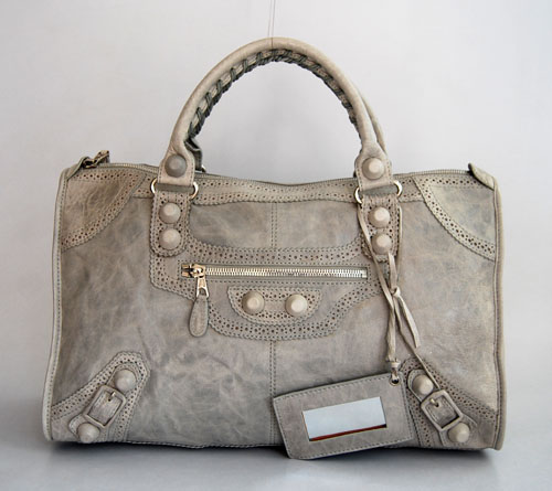 Balenciaga 084824 Light Grey Giant Motorcycle Lambskin Leather Bag in 45cm - Click Image to Close