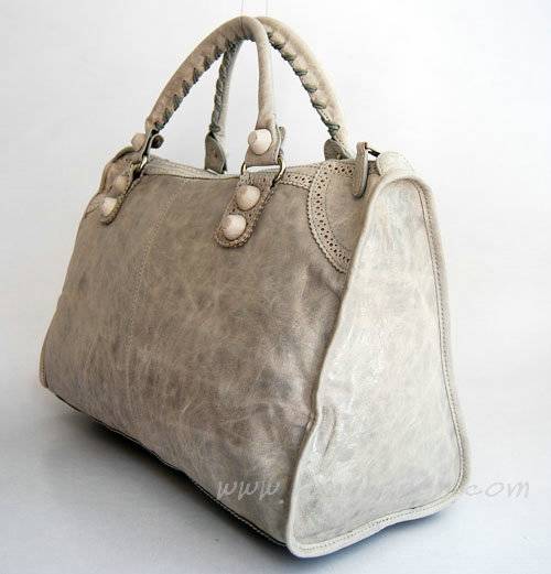Balenciaga 084824 Light Grey Giant Motorcycle Lambskin Leather Bag in 45cm - Click Image to Close