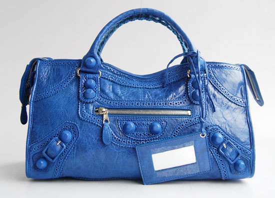 Balenciaga 084828 Blue Motorcycle Lambskin Fashion Handbag - Click Image to Close