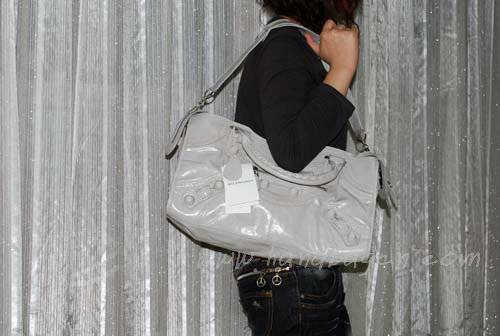 Balenciaga 084828 Grey White Motorcycle Fashion Handbag