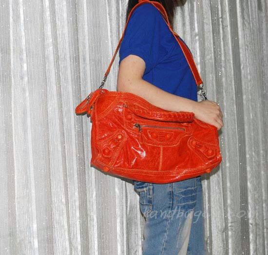 Balenciaga 084828 Orange Motorcycle Lambskin Fashion Handbag