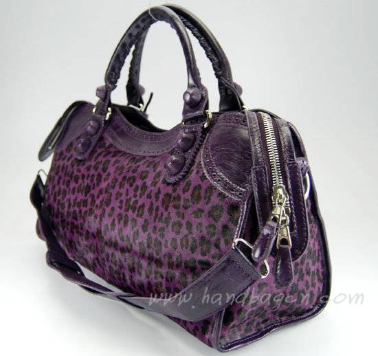 Balenciaga 084828 purple Leopard Veins Leather Handbag 43CM