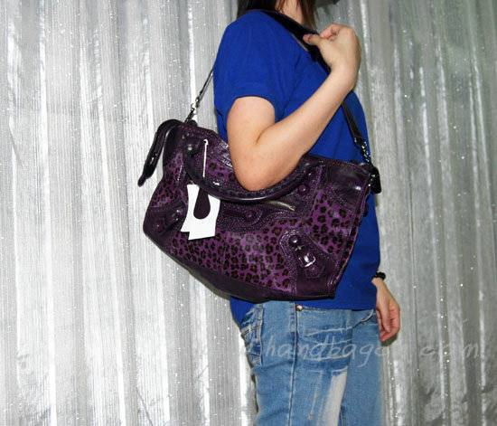 Balenciaga 084828 purple Leopard Veins Leather Handbag 43CM - Click Image to Close