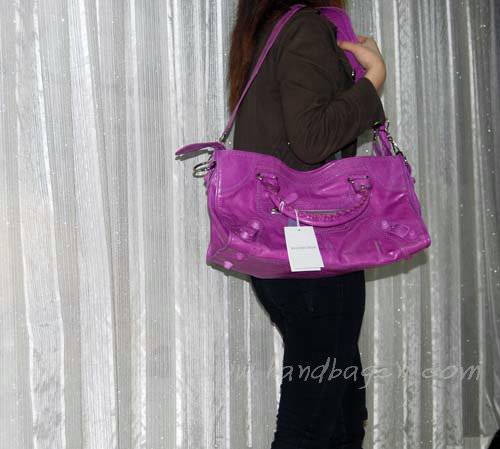 Balenciaga 084828 Pink Purple Motorcycle Fashion Handbag - Click Image to Close