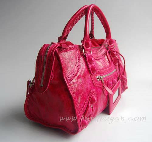 Balenciaga 084828 Pink Red Motorcycle Lambskin Fashionable Handbag - Click Image to Close